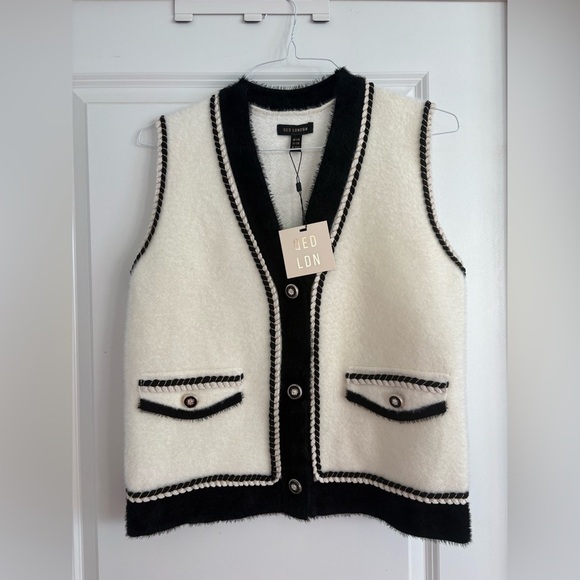 QED London Ivory Contrast Trim Vest S/M – NWT - Picture 8 of 14